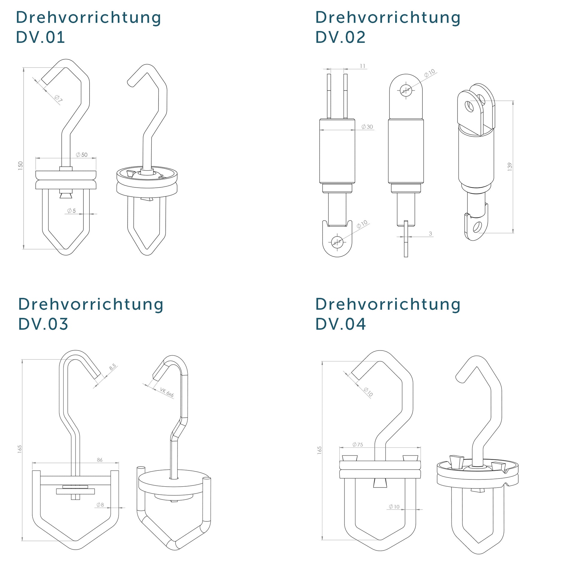 Sortiment Drehvorrichtungen Technische Zeichnung
